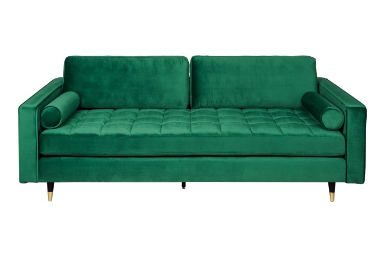 Sofa Nice 225 cm szmaragdowy z aksamitu i nogi z litego drewna wysoka jakość prezentowanego barokowy styl