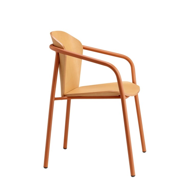 Krzesło Finn metal wood z podłokietnikiem - rama terracotta