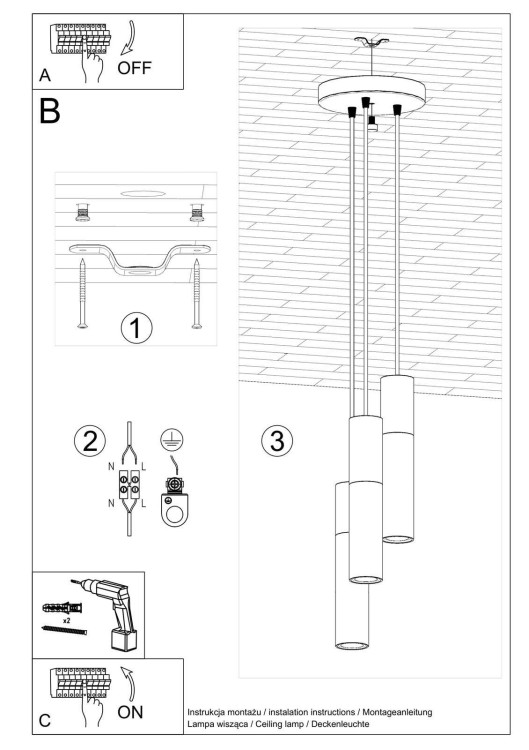 Lampa wisząca Borgio 3P biała