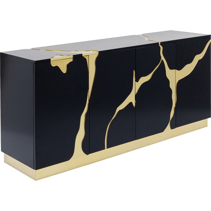 kredens Cracked Black Gold, kredens Kare Design, kredens do salonu, kredens do jadalni