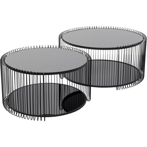 stoliki kawowe Wire, stoliki kawowe Kare Design, zestaw stolików kawowych, stolik metalowy, stolik szkło hartowane