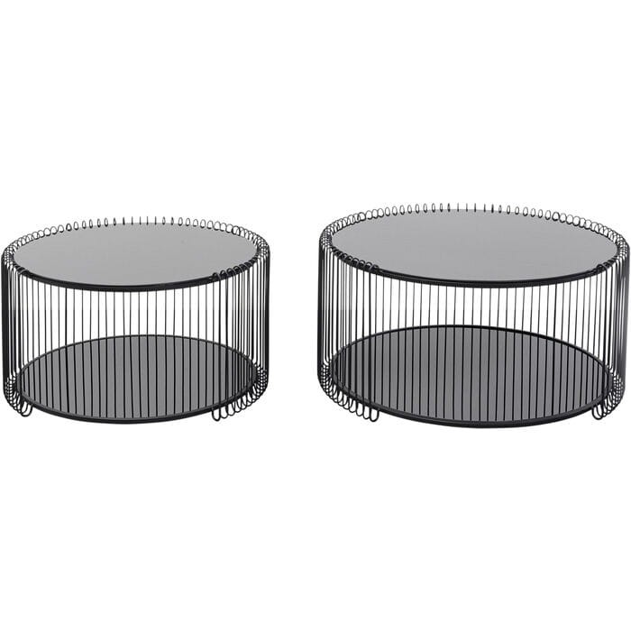 stoliki kawowe Wire, stoliki kawowe Kare Design, zestaw stolików kawowych, stolik metalowy, stolik szkło hartowane