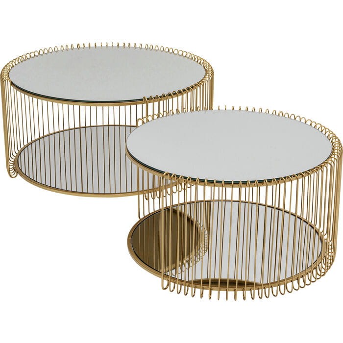stoliki kawowe Wire, stoliki kawowe Kare Design, zestaw stolików kawowych, stolik metalowy, stolik szkło hartowane