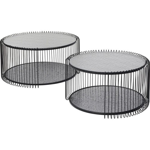 stoliki kawowe Wire, stoliki kawowe Kare Design, zestaw stolików kawowych, stolik metalowy, stolik szkło hartowane