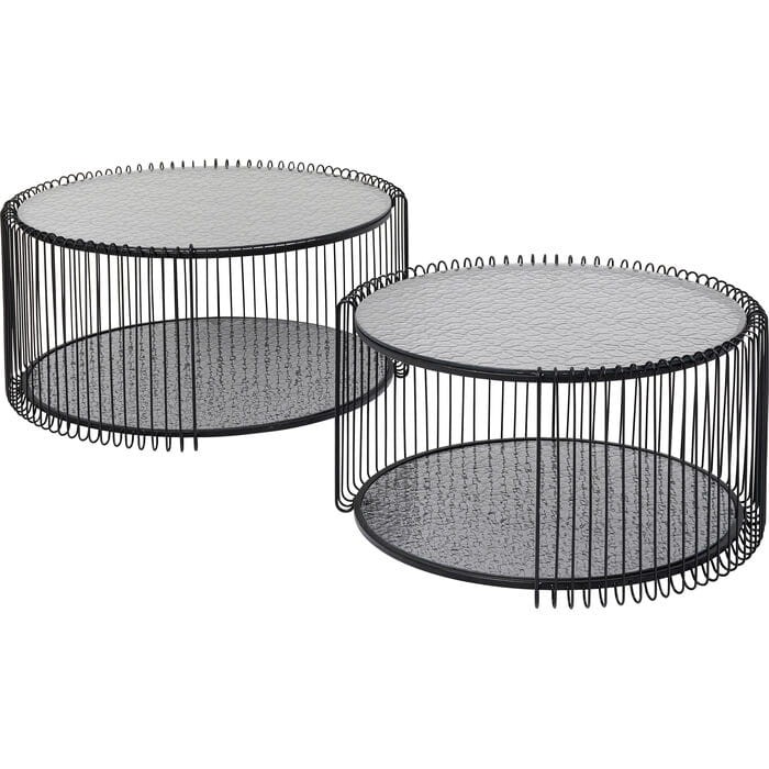 stoliki kawowe Wire, stoliki kawowe Kare Design, zestaw stolików kawowych, stolik metalowy, stolik szkło hartowane