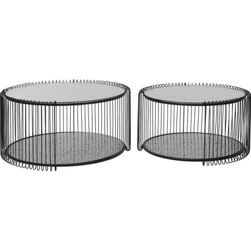 stoliki kawowe Wire, stoliki kawowe Kare Design, zestaw stolików kawowych, stolik metalowy, stolik szkło hartowane