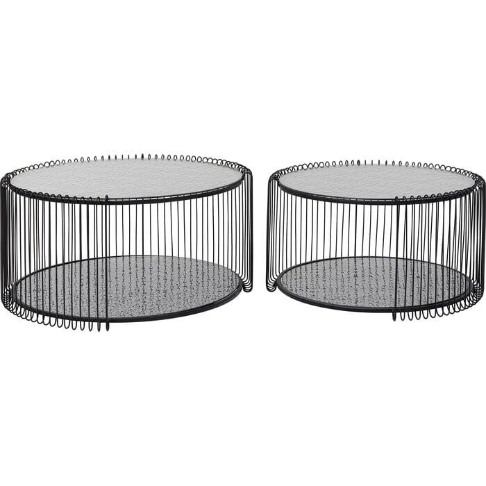 stoliki kawowe Wire, stoliki kawowe Kare Design, zestaw stolików kawowych, stolik metalowy, stolik szkło hartowane