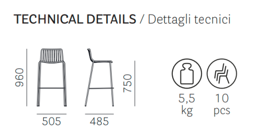 hoker Nolita, hoker Pedrali, hoker stalowy, hoker na taras, hoker do restauracji, hoker outdoorowy, włoski design, nowoczesny design