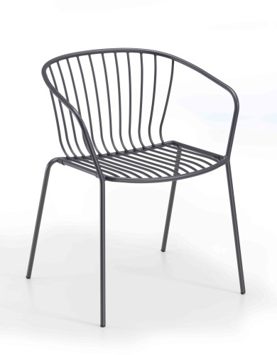 krzesło Amitha, styl industrialny, krzesło outdoor, krzesło do restauracji, minimalizm, trwałość, odporność na warunki, nowoczesny design, pręty stalowe, loft, meble komercyjne