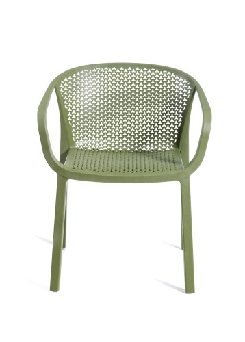 krzesło outdoor, nowoczesne krzesło, meble ogrodowe, odporność na warunki, perforowane oparcie, podłokietniki, ergonomia, komfort, styl industrialny, sztaplowanie, ogródek restauracyjny, balkon, trwałość, design