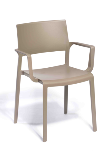 krzesło Lilibet, krzesło do kawiarni, krzesło na taras, meble restauracyjne, odporne krzesło outdoor, nowoczesne krzesło z tworzywa, wersja z podłokietnikami, krzesło do gastronomii, trwałe krzesło z tworzywa, lekkie krzesło plastikowe