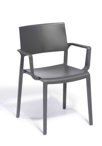 krzesło Lilibet, krzesło do kawiarni, krzesło na taras, meble restauracyjne, odporne krzesło outdoor, nowoczesne krzesło z tworzywa, wersja z podłokietnikami, krzesło do gastronomii, trwałe krzesło z tworzywa, lekkie krzesło plastikowe