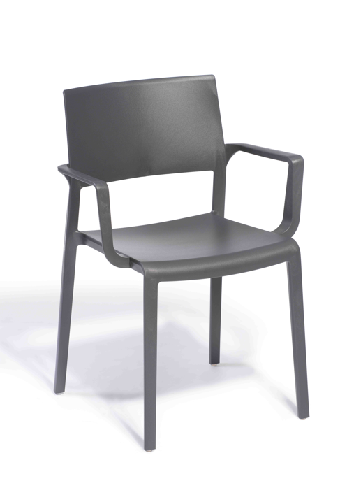 krzesło Lilibet, krzesło do kawiarni, krzesło na taras, meble restauracyjne, odporne krzesło outdoor, nowoczesne krzesło z tworzywa, wersja z podłokietnikami, krzesło do gastronomii, trwałe krzesło z tworzywa, lekkie krzesło plastikowe