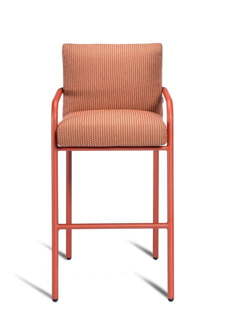 hoker aluminiowy, hoker tapicerowany, nowoczesny hoker, hoker z podłokietnikami, meble do baru, hoker sztaplowany, hoker do kuchni, hoker do restauracji, siedzisko z tapicerką, design meble, hoker Pilar