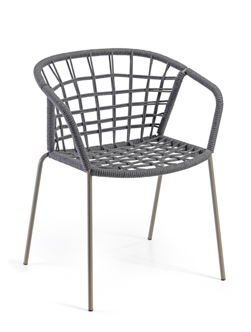 krzesło ogrodowe, krzesło outdoor, krzesło plecione, krzesło z liną, krzesło metalowe, meble na taras, meble balkonowe, meble restauracyjne, meble odporne na warunki atmosferyczne, krzesło z kolekcji Sanela
