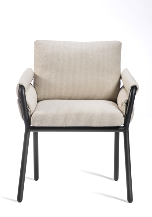 krzesło Coachella, krzesło Gaber, włoski design, tapicerowane krzesło, krzesło z podłokietnikami, stalowa rama, krzesło do jadalni, krzesło do restauracji, nowoczesne krzesło, ergonomiczne krzesło