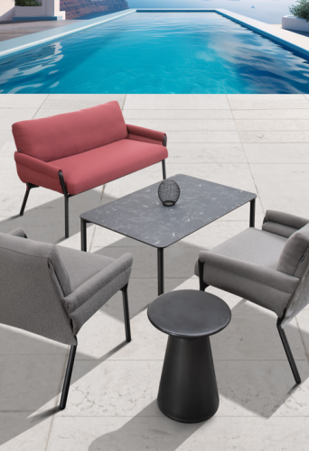 sofa Coachella, sofa Gaber, włoski design, tapicerowana sofa, sofa z podłokietnikami, stalowa rama, sofa do restauracji, nowoczesna sofa, ergonomiczna sofa