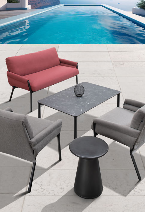 sofa Coachella, sofa Gaber, włoski design, tapicerowana sofa, sofa z podłokietnikami, stalowa rama, sofa do restauracji, nowoczesna sofa, ergonomiczna sofa