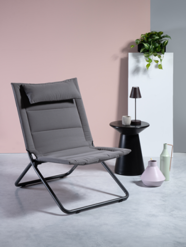 fotel Coraline, fotel rozkładany, stalowa rama, tapicerowane siedzisko, ergonomiczny, odporny, fotel na taras, fotel Gaber