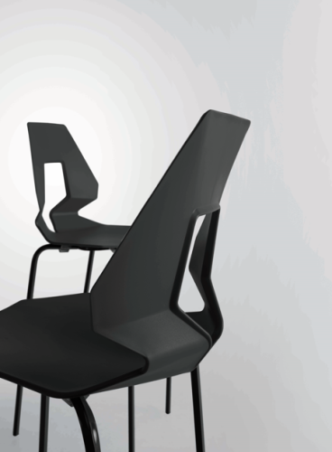 hoker designerski, nowoczesny hoker, futurystyczna forma, geometryczny kształt, hoker z tworzywa, metalowa podstawa, hoker do kuchni, hoker do restauracji