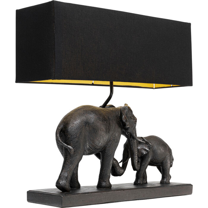 lampa stołowa, Kare Design, Elephant Family, lampa dekoracyjna, egzotyczny styl, rustykalna elegancja, złote wnętrze klosza, czarny klosz, lampa do salonu, lampa do sypialni, lampa do przedpokoju