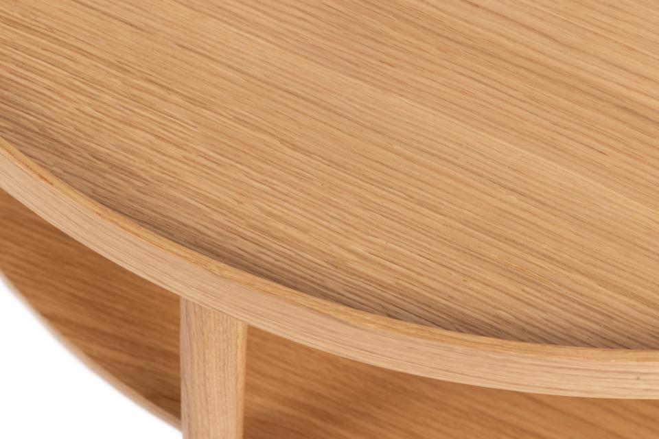 Okrągły stolik kawowy Banbury, stolik kawowy dębowy, okrągły stolik z drewna dębowego, stolik okrągły do salonu, dwupoziomowy stolik kawowy