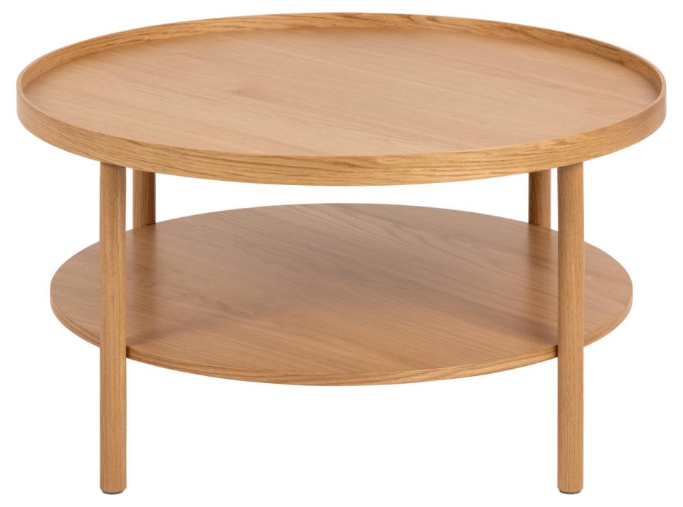 Okrągły stolik kawowy Banbury, stolik kawowy dębowy, okrągły stolik z drewna dębowego, stolik okrągły do salonu, dwupoziomowy stolik kawowy