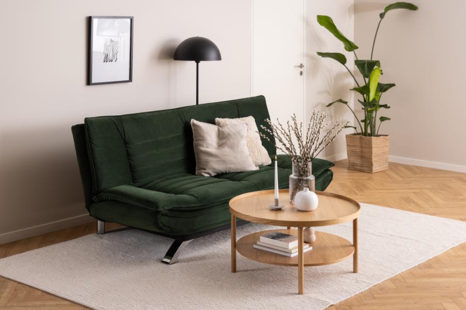 Okrągły stolik kawowy Banbury, stolik kawowy dębowy, okrągły stolik z drewna dębowego, stolik okrągły do salonu, dwupoziomowy stolik kawowy