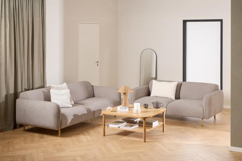 Stolik kawowy Banbury, dwupoziomowy stolik do salonu, stolik dębowy kwadratowy, stolik dwupoziomowy z drewna dębowego dąb