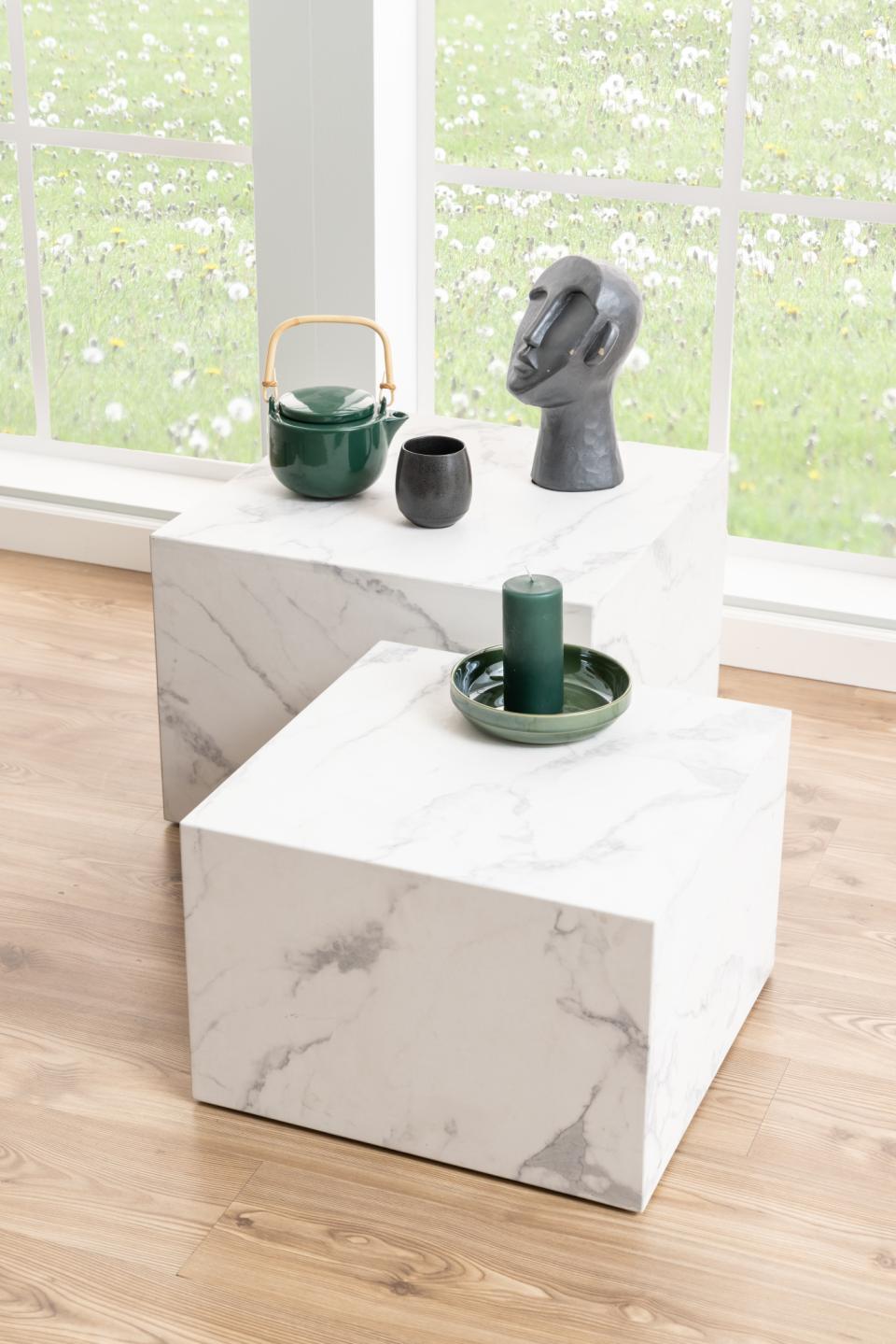 stolik kawowy Dice, kwadratowe stoliki kawowe, stoliki imitacja kamienia, nowoczesne stoliki, minimalistyczny stolik, stoliki do salonu, designerski zestaw stolików