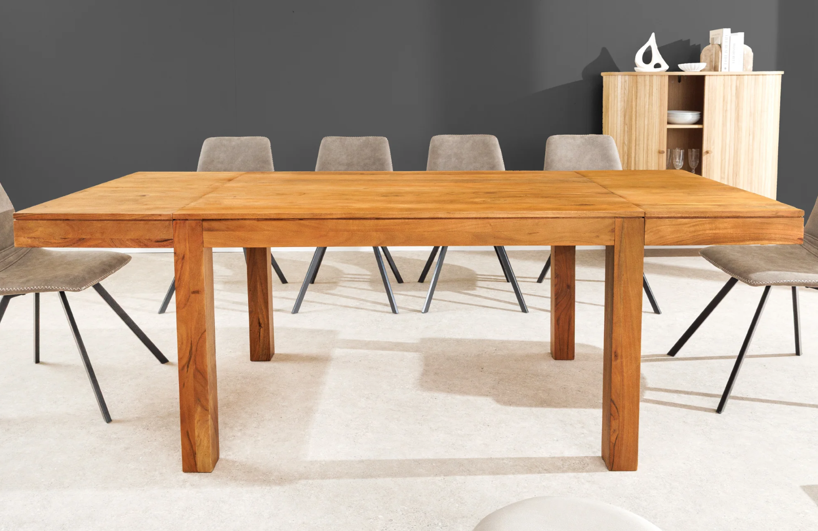 stół Pure, stół rozkładany, stół z drewna akacjowego, stół do jadalni, stół do salonu, stół minimalistyczny, stół industrialny, stół skandynawski, stół boho