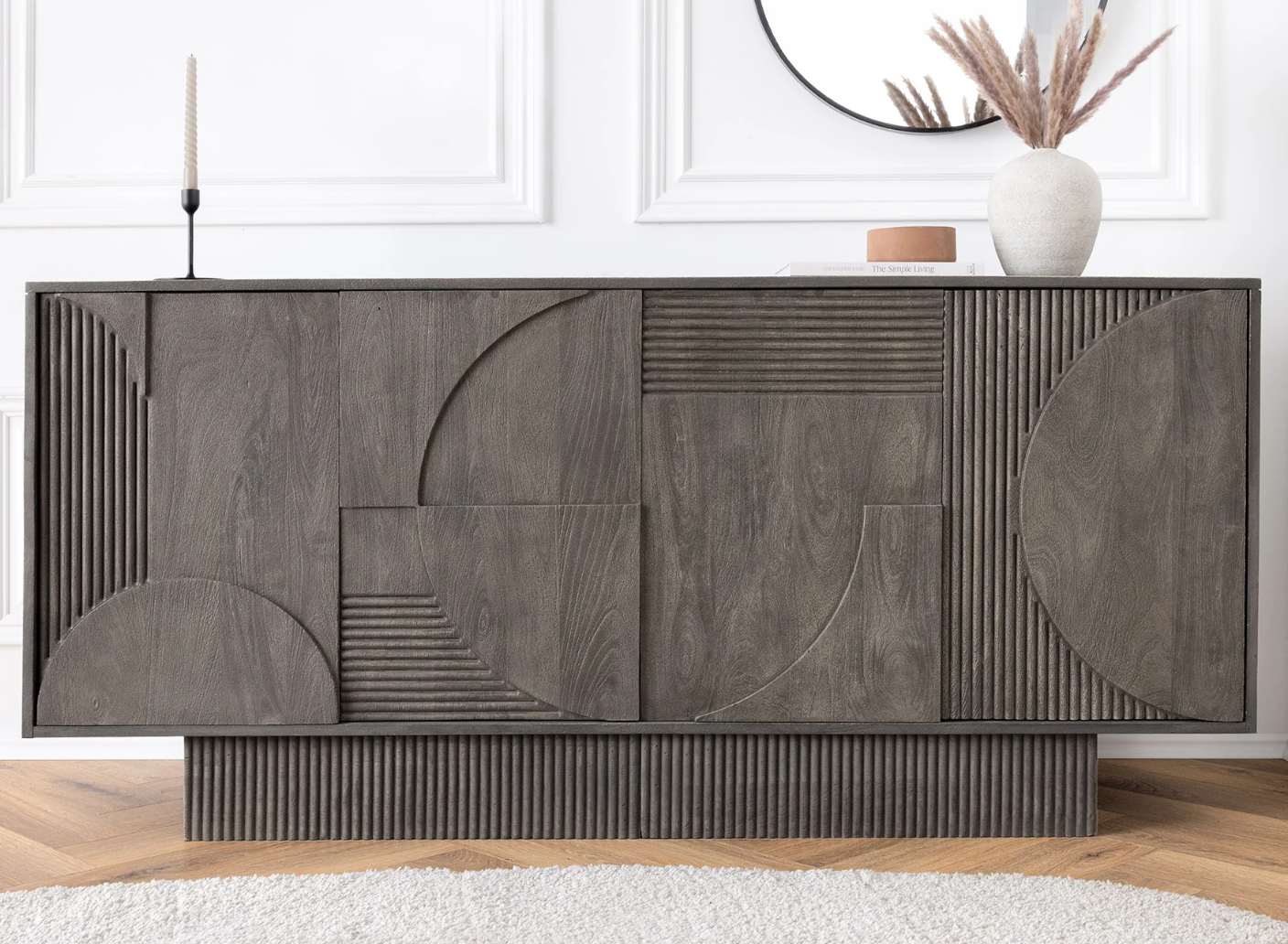 komoda art deco, komoda drewniana, komoda z drewna mango, meble art deco, drewniana komoda do salonu, komoda z rzeźbionymi frontami, komoda designerska, komoda nowoczesna