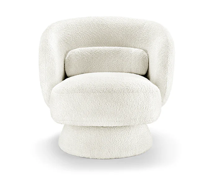 fotel Bossa Nova, fotel obrotowy, fotel Invicta, fotel boucle, fotel biały, fotel do salonu, fotel nowoczesny, fotel do sypialni, fotel do garderoby, fotel tapicerowany, fotel ergonomiczny