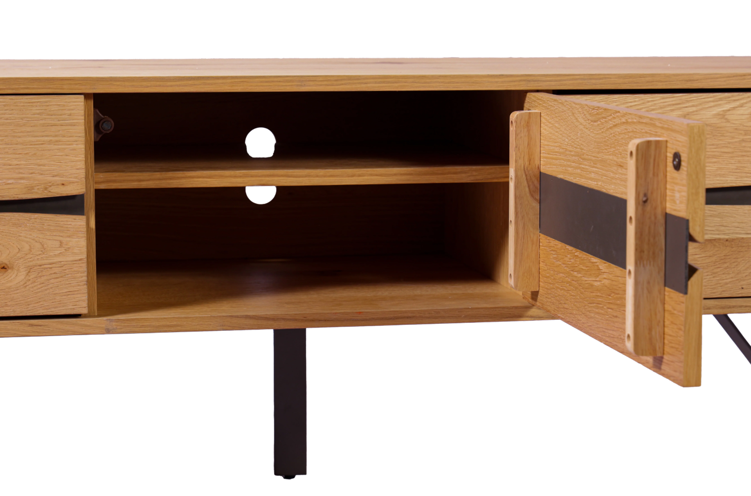 szafka pod TV Living Edge, szafka pod telewizor, szafka dębowa, szafka z drewna dębowego, szafka do salonu, szafka z półkami, nowoczesna szafka TV, szafka Invicta