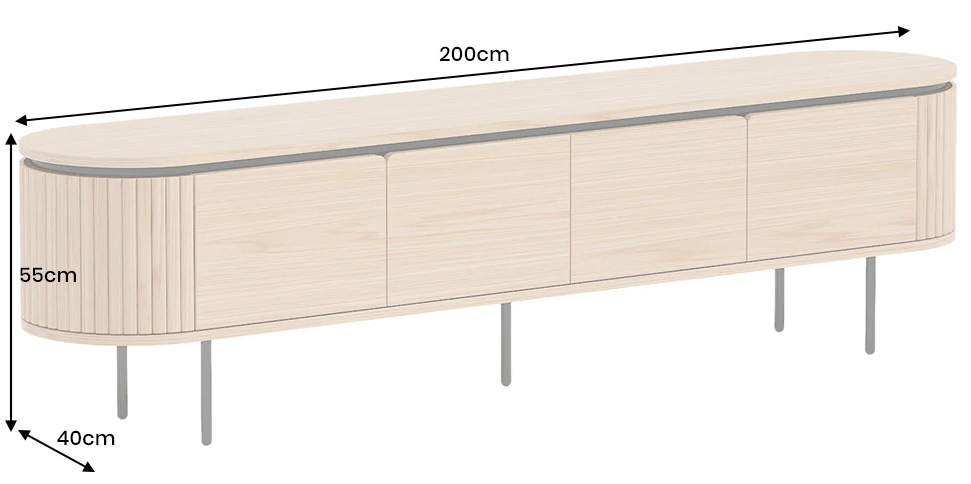 szafka TV Atelier, szafka TV dębowa, szafka TV nowoczesna, szafka TV z czarnymi nogami, szafka TV do salonu, szafka TV drewniana, szafka TV z prążkowanymi bokami, szafka TV elegancka