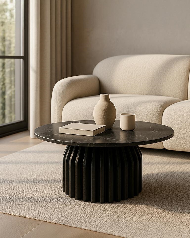 stolik kawowy marmurowy, stolik z marmuru Black Marine, stolik z drewnianą podstawą, stolik z drewna mango, nowoczesny stolik kawowy, elegancki stolik do salonu, luksusowy stolik kawowy
