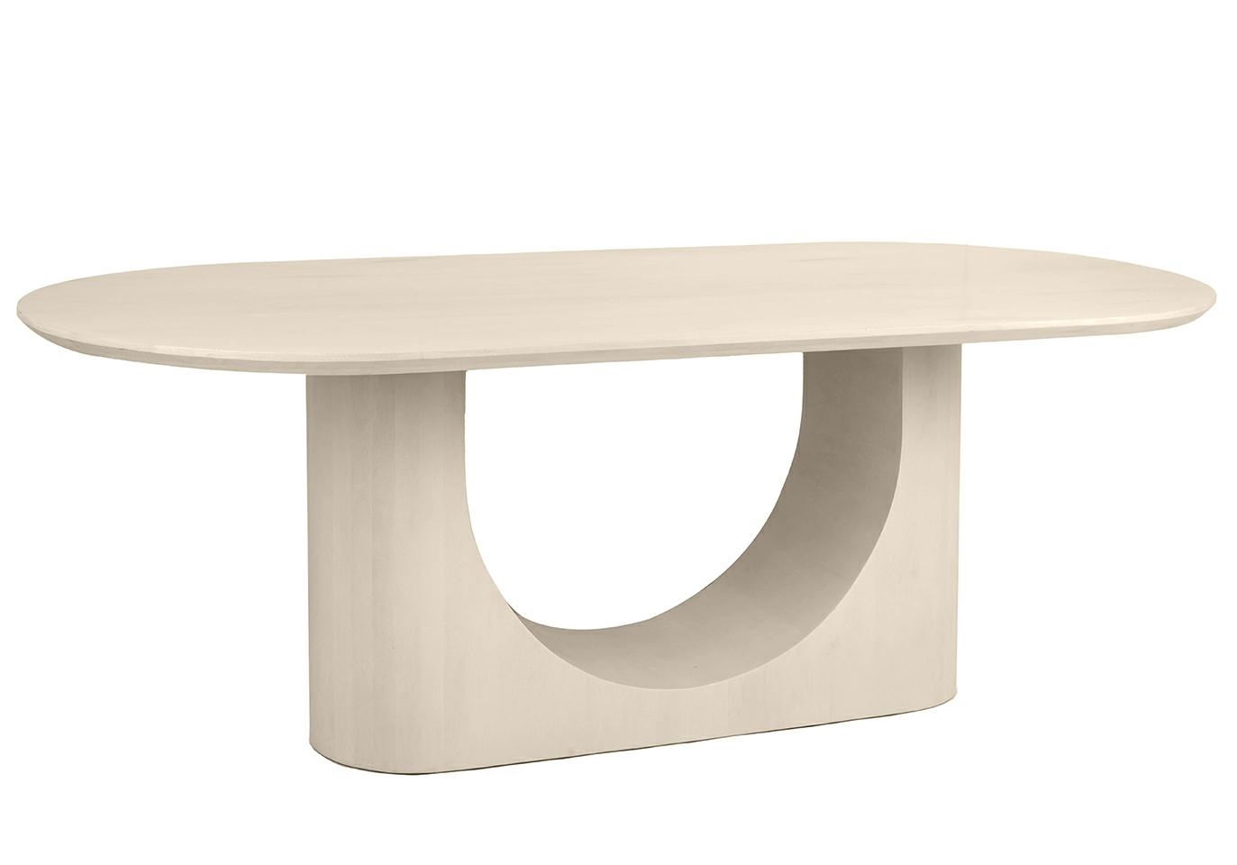 stół Icaro, stół z drewna mango, nowoczesny stół do jadalni, designerski stół, elegancki stół jadalniany, stół z zaokrąglonym blatem, stół z łukową podstawą, stół premium do jadalni, stół inspirowany sztuką, stół nowoczesny i elegancki