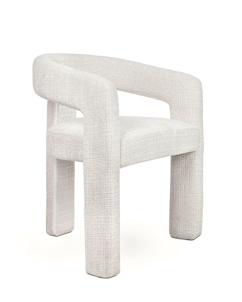 krzesło Logan, nowoczesne krzesło tapicerowane, krzesło z tapicerowaną podstawą, eleganckie krzesło do jadalni, krzesło designerskie, krzesło białe tapicerowane, krzesło do strefy wypoczynkowej