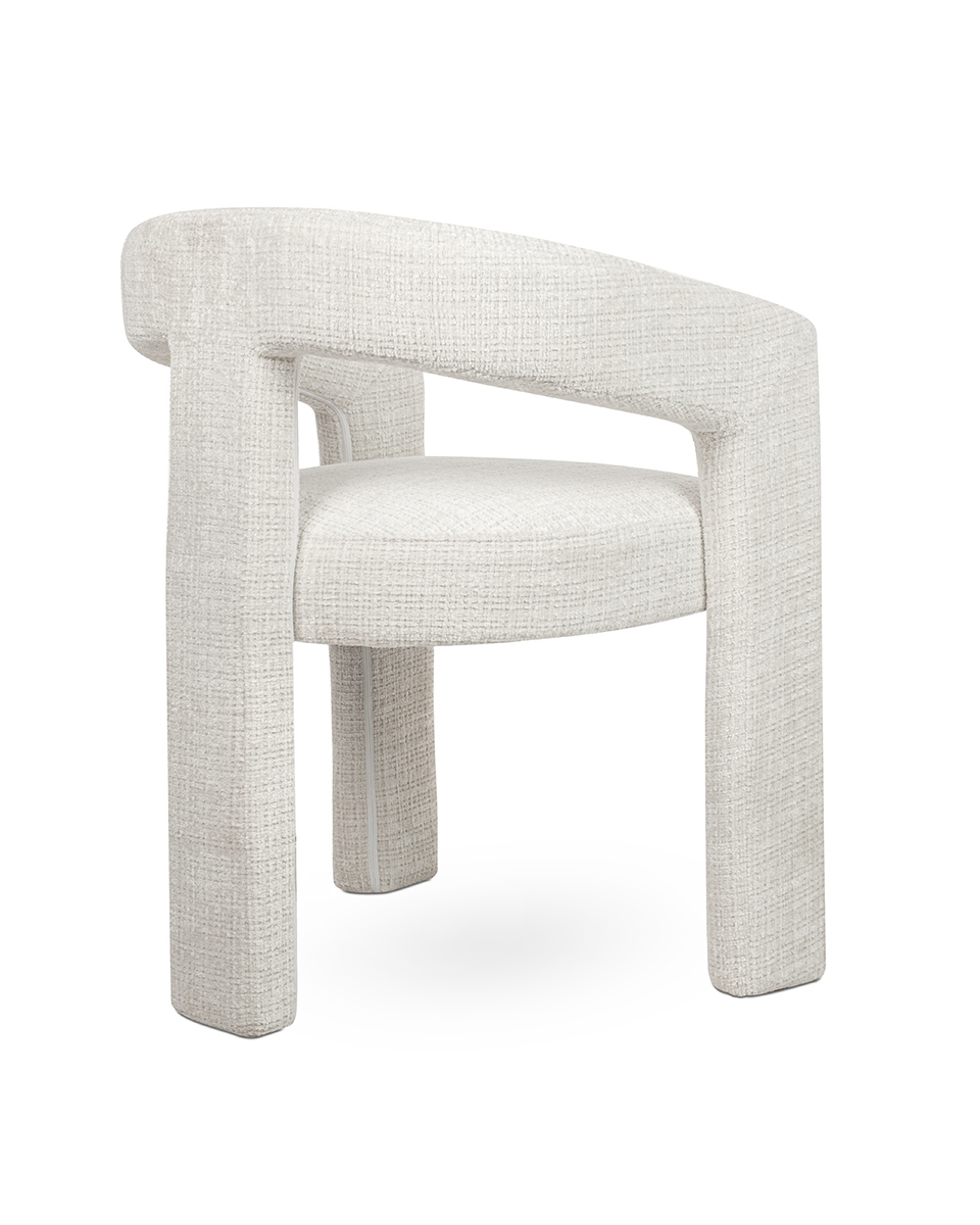 krzesło Logan, nowoczesne krzesło tapicerowane, krzesło z tapicerowaną podstawą, eleganckie krzesło do jadalni, krzesło designerskie, krzesło białe tapicerowane, krzesło do strefy wypoczynkowej