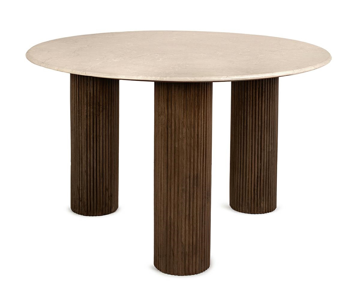 stół Ragno, stół jadalniany marmurowy, stół 120 cm marmur, stół marmur Boto Chino, stół z drewna mango, stół nowoczesny okrągły, stół designerski do jadalni, stół elegancki drewniany, stół ryflowana podstawa, stół okrągły marmurowy