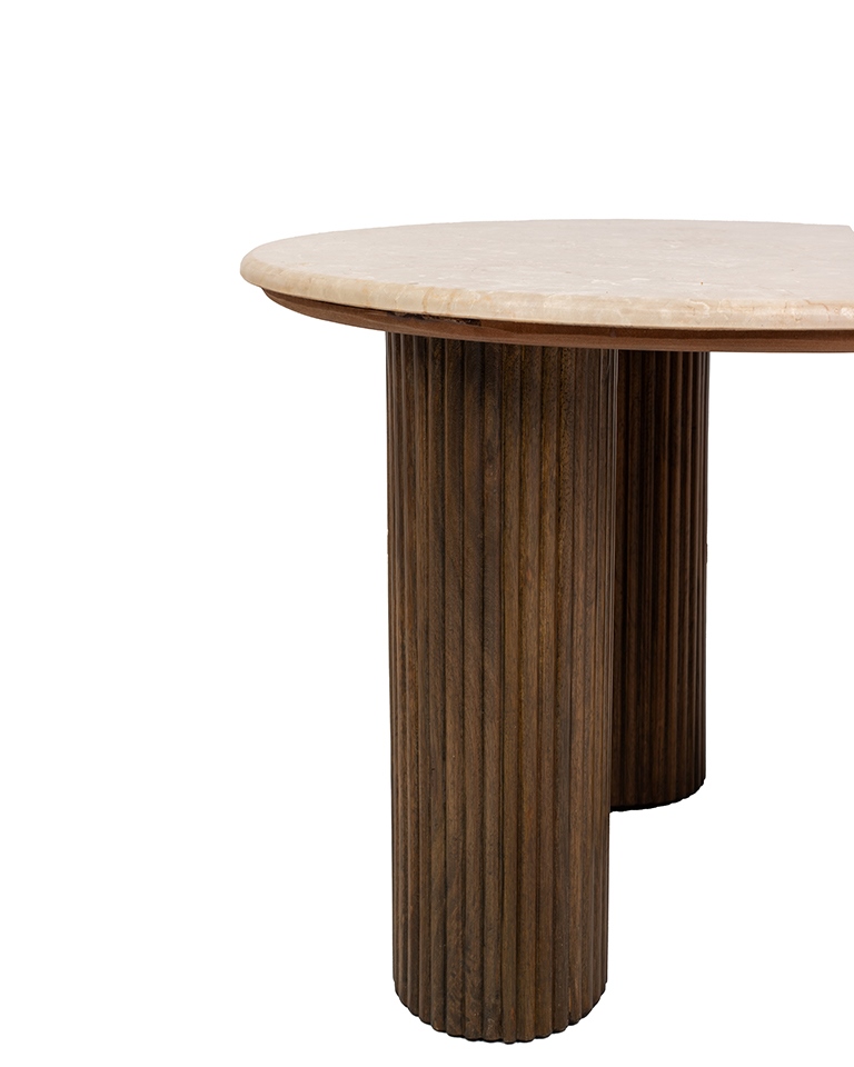 stół Ragno, stół jadalniany marmurowy, stół 120 cm marmur, stół marmur Boto Chino, stół z drewna mango, stół nowoczesny okrągły, stół designerski do jadalni, stół elegancki drewniany, stół ryflowana podstawa, stół okrągły marmurowy
