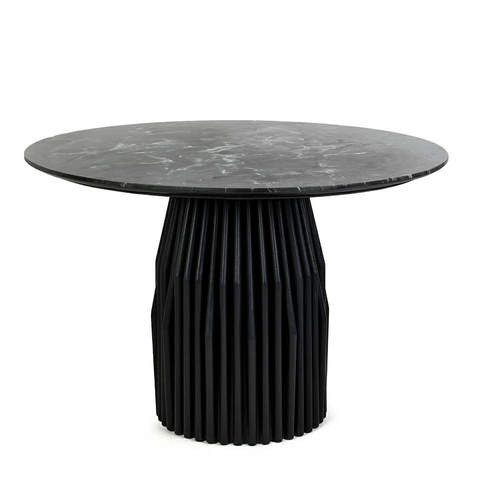 stół jadalniany Levante, stół z marmuru Black Marine, stół czarny marmur, stół z drewna mango, stół designerski do jadalni, stół nowoczesny i elegancki, stół rzeźbiona podstawa