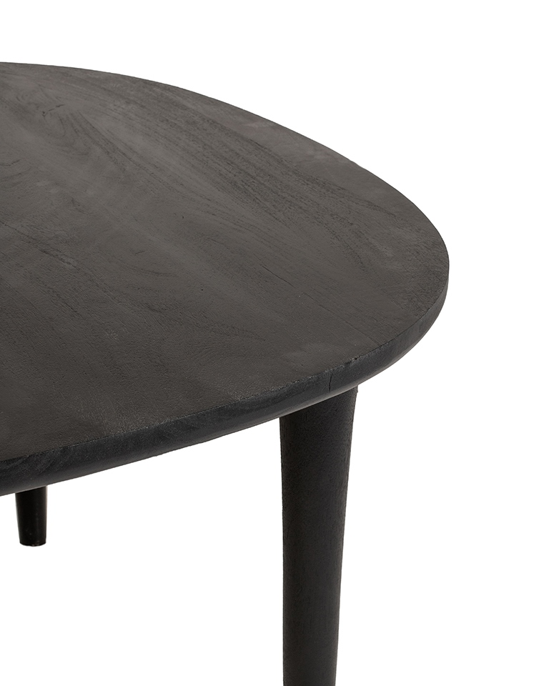 stół jadalniany Laminar, stół czarny drewno, stół z drewna mango, stół nowoczesny do jadalni, stół designerski, stół minimalistyczny, stół z organicznym blatem, stół smukła podstawa, stół elegancki i nowoczesny