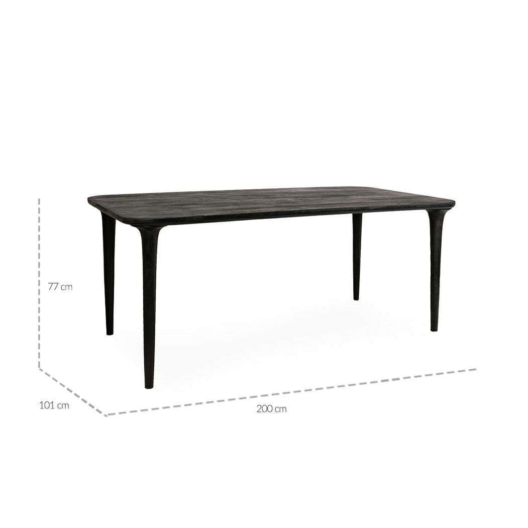 stół jadalniany Laminar, stół czarny drewno, stół z drewna mango, stół nowoczesny do jadalni, stół designerski, stół minimalistyczny, stół z organicznym blatem, stół smukła podstawa, stół elegancki i nowoczesny