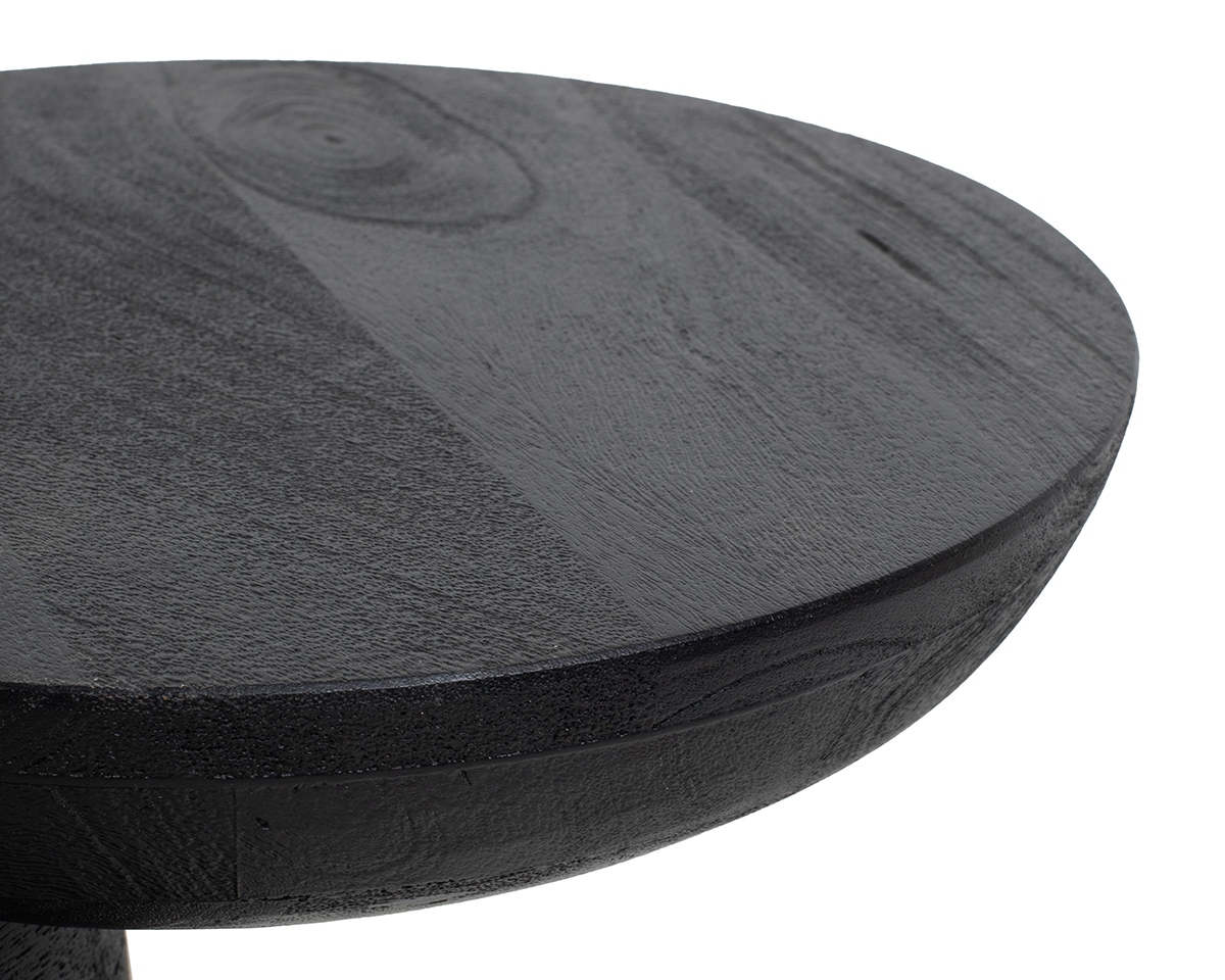 stolik boczny Elias, stolik czarny drewno mango, stolik nowoczesny, stolik designerski, stolik asymetryczny, stolik rzeźbiarski, stolik pomocniczy, stolik do salonu, stolik przy sofie, stolik przy fotelu