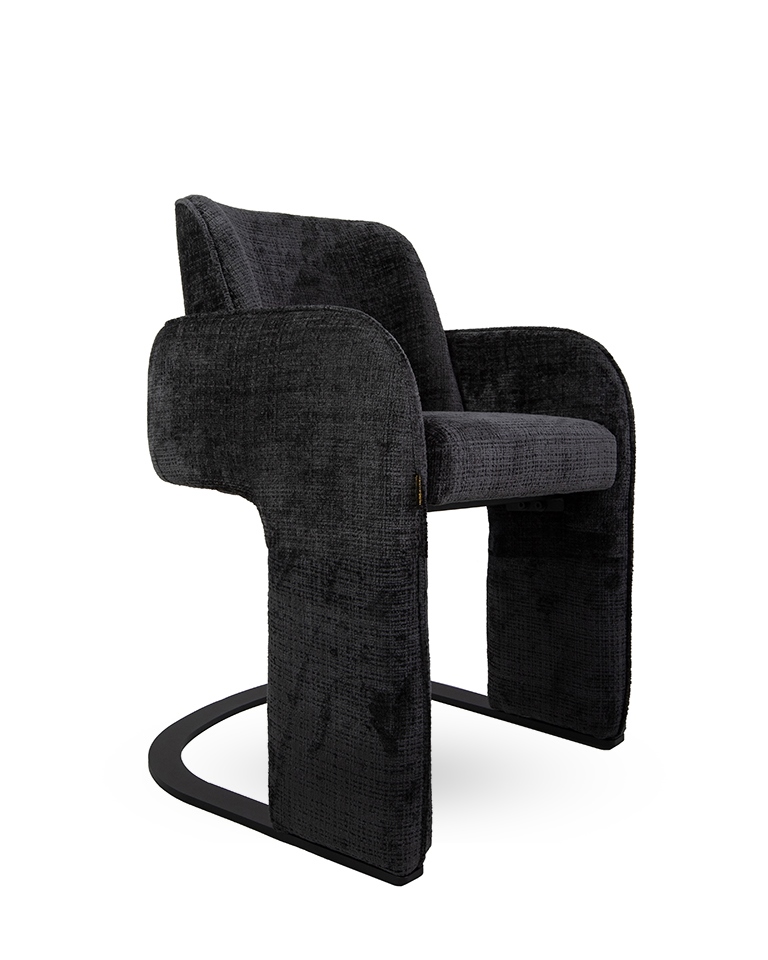 krzesło Bora, krzesło czarne, krzesło tapicerowane, krzesło metalowa podstawa, krzesło do kuchni, krzesło loftowe, krzesło nowoczesne, krzesło designerskie, krzesło wygodne