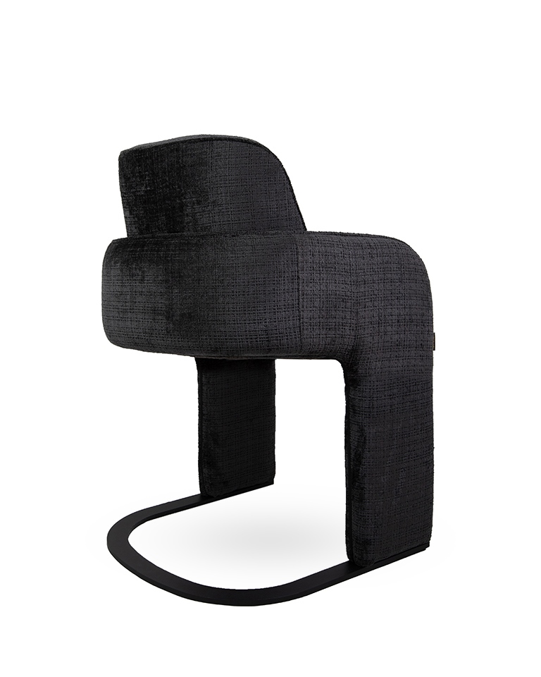 krzesło Bora, krzesło czarne, krzesło tapicerowane, krzesło metalowa podstawa, krzesło do kuchni, krzesło loftowe, krzesło nowoczesne, krzesło designerskie, krzesło wygodne