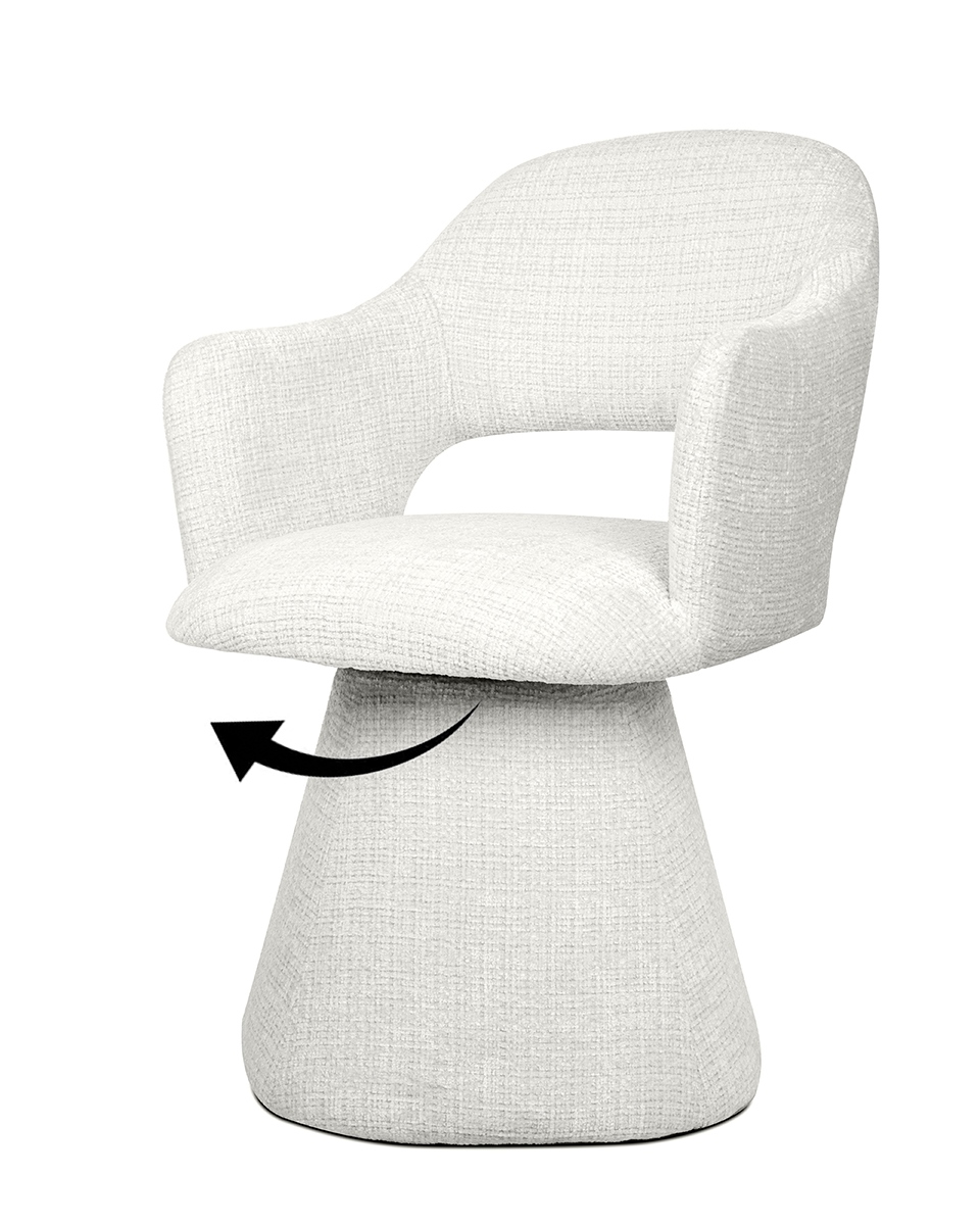 krzesło Verona, krzesło obrotowe, krzesło obrotowe do jadalni, krzesło białe, krzesło tapicerowane, krzesło szenilowe, krzesło designerskie, krzesło nowoczesne