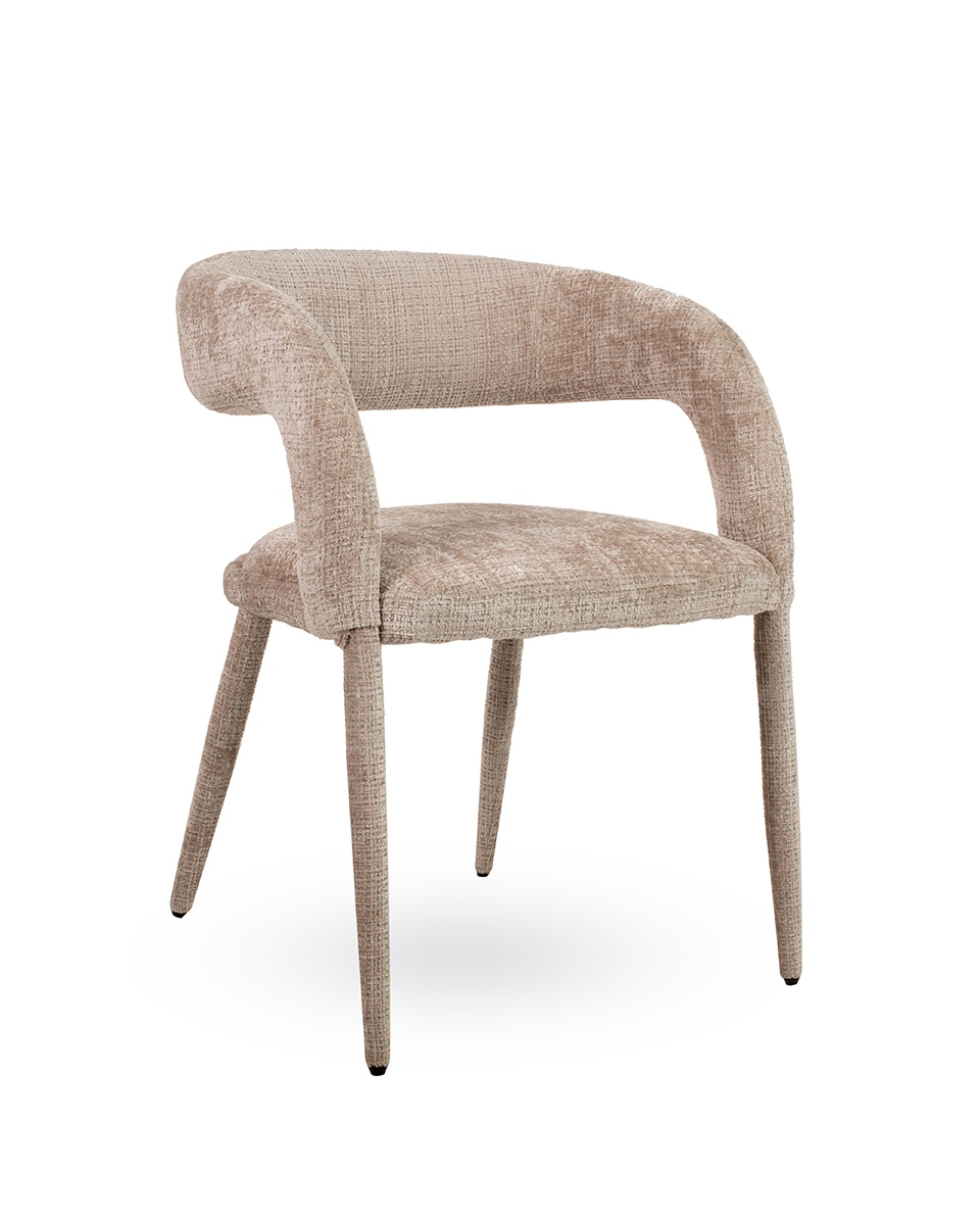 krzesło Iris, krzesło beżowe, krzesło tapicerowane, krzesło nowoczesne, krzesło designerskie, krzesło do jadalni, krzesło eleganckie, krzesło komfortowe, krzesło z podłokietnikami, krzesło do salonu