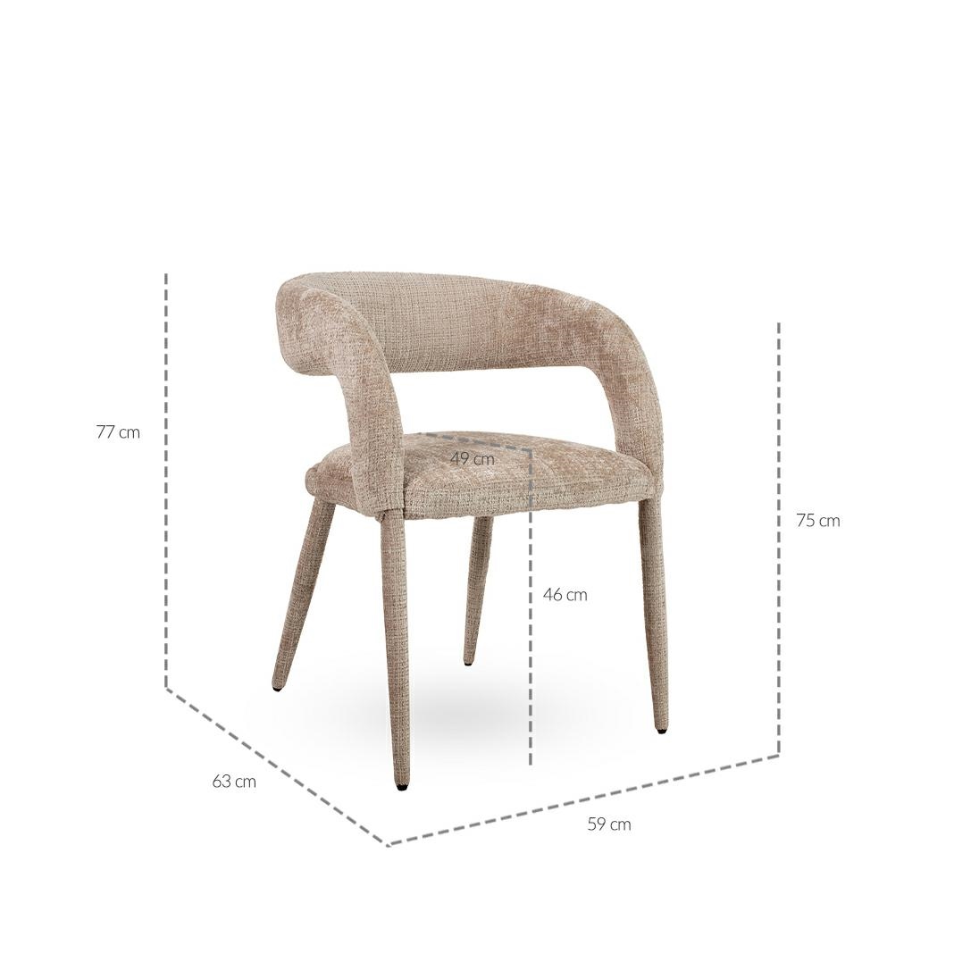 krzesło Iris, krzesło beżowe, krzesło tapicerowane, krzesło nowoczesne, krzesło designerskie, krzesło do jadalni, krzesło eleganckie, krzesło komfortowe, krzesło z podłokietnikami, krzesło do salonu
